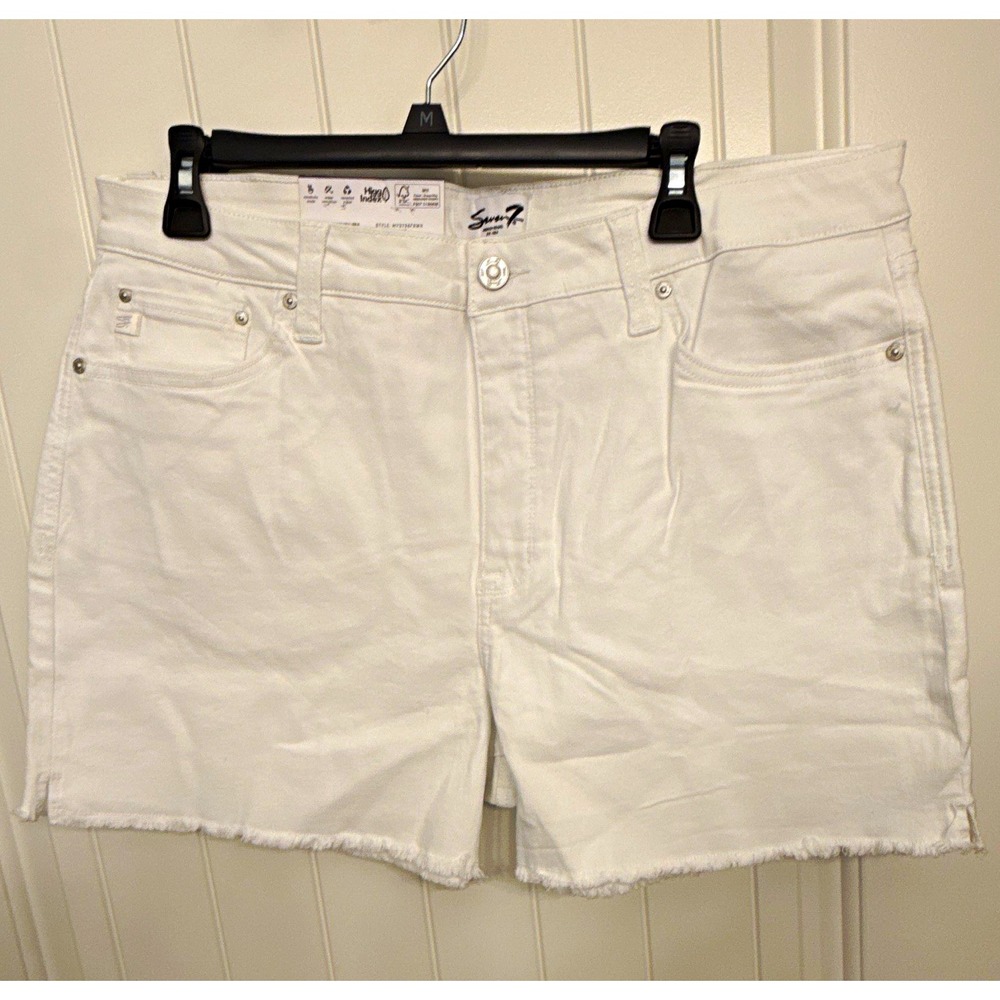 Seven7 Women's High Rise Weekend Denim Shorts White Fray Hem 5" Size 16 NWT